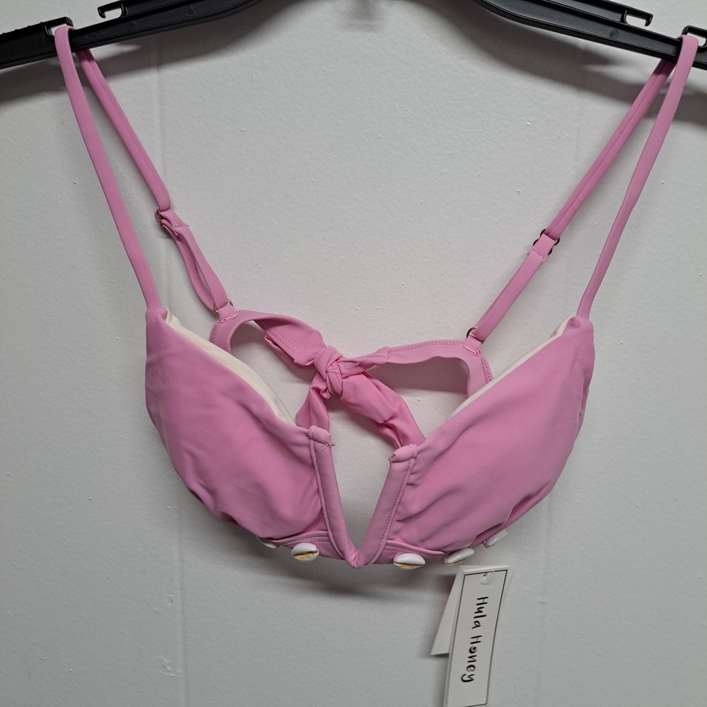 Hula Honey Pink V-Wire Bikini Top‎ Shell Accent Size Xsmall NWT